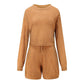 Casual Knitted Summer Women Suit Bubble Long Sleeve Suit with Shorts for Women O Neck Loose Sexy Sweater Two Piece Set