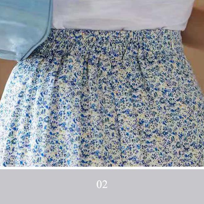 Women's Chiffon Floral Skirt Summer  High Waist Mid-length A-line Draping Fairy Dress