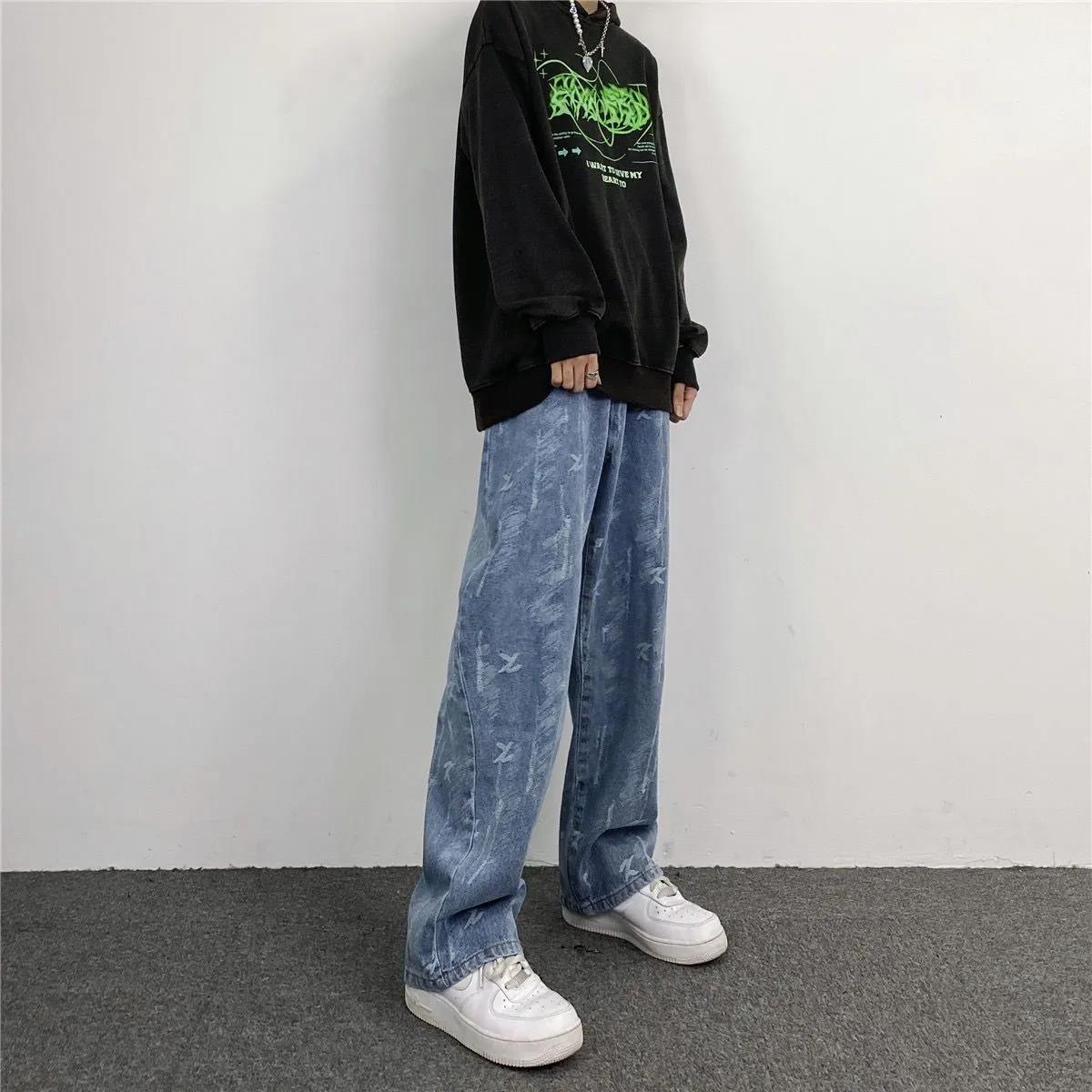 Men's and Women's New Jeans Women's Ins Trend Fashion All-match Casual Loose Straight Wide-leg Pants Men's and Women's Trousers