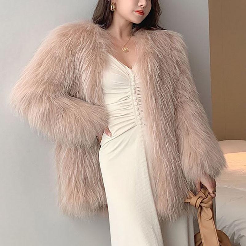 Winter Raccoon Fur Braided Fur Women's Jacket Thickened Faux Fur Hooded Jacket Fashion Korean Version of Fur Plush Coat