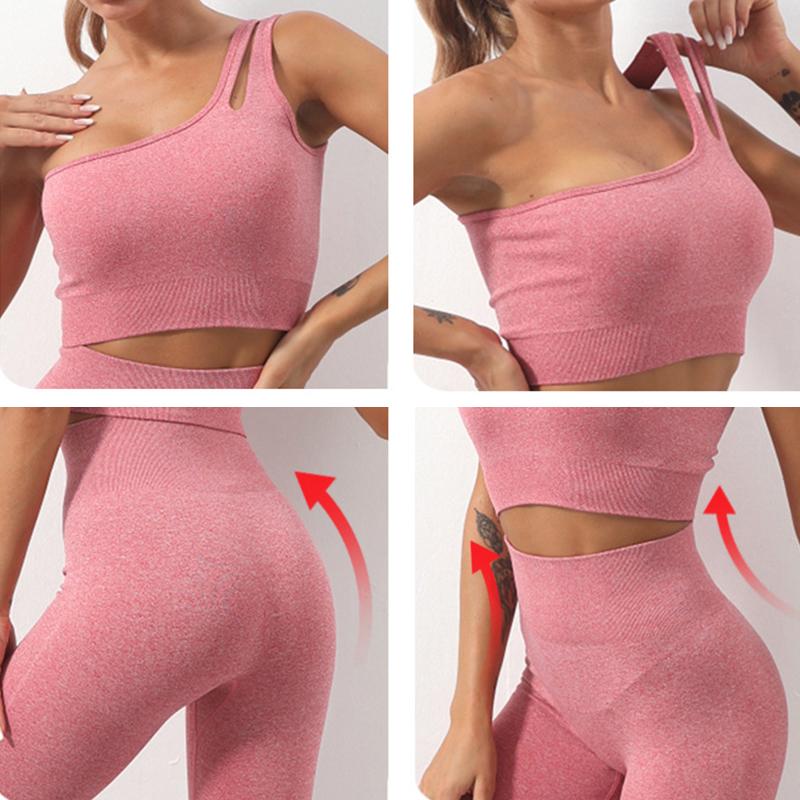 Women's Yoga Wear Sports Suit One Shoulder Vest Sports Bra Tight Pants Solid Color Gym Running Fitness Suit Tracksuit Active Athletic Clothing Sets