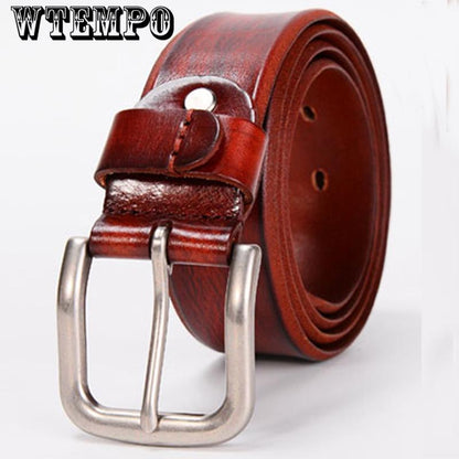 Cow genuine leather luxury strap male belts for men  fashion classic vintage pin buckle leather belt