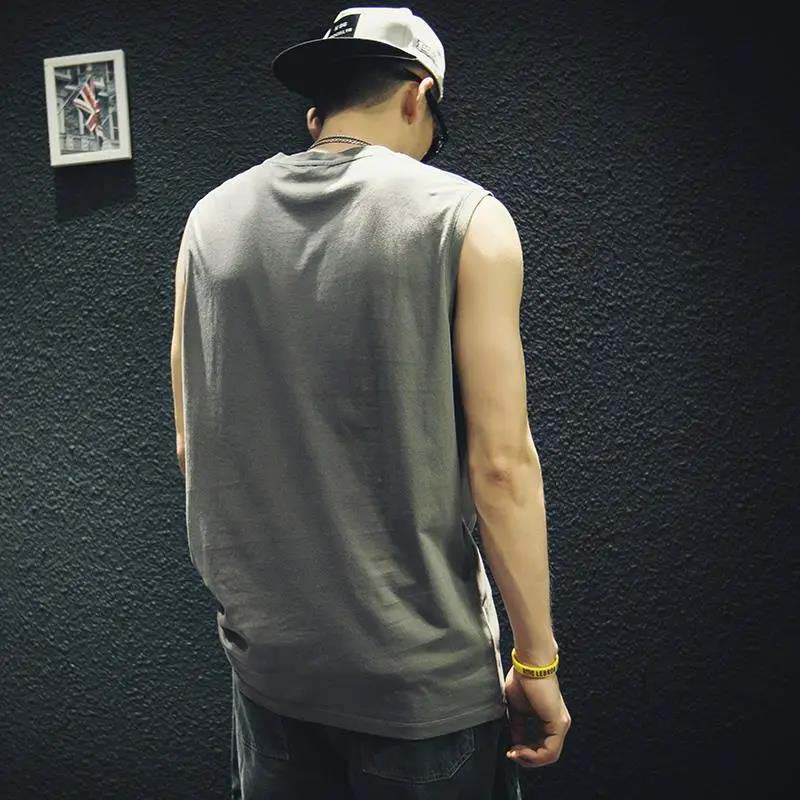 Summer Thin Rotten Hole Sleeveless T-shirt Loose Waistcoat Outer Wear Solid Color Trendy Vest