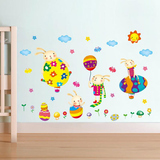 Colorful Cute egg with bunny cartoon wall sticker bedroom children room background decoration