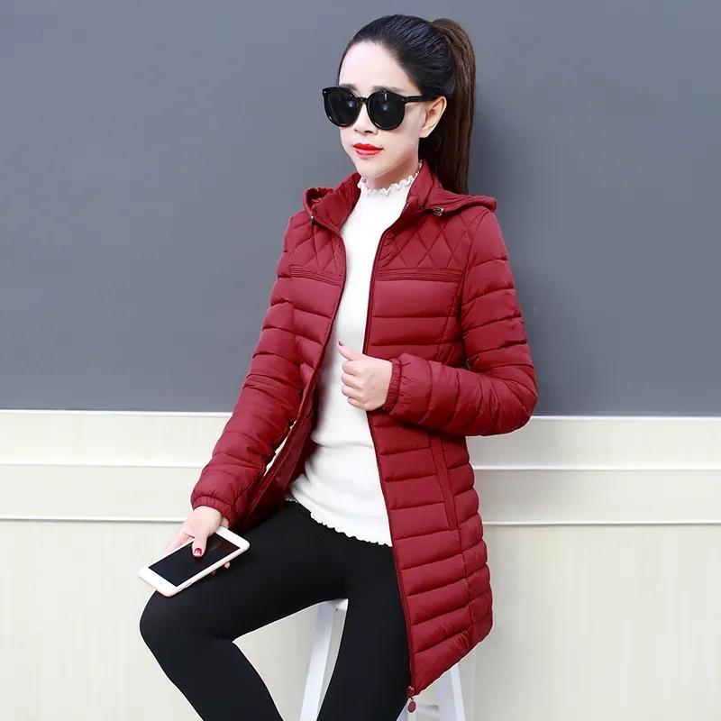 Women Autumn Winter Medium Long Coat Thicken Warm Hooded Jackets Cotton Padded Puffer Jacket Overcoat Slim Mid-length Windproof Parkas