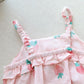 Newborn Infant Baby Girls Clothes Straps Strawberry Print Romper Sunsuit Hat Bodysuit Romper Baby Babykleding