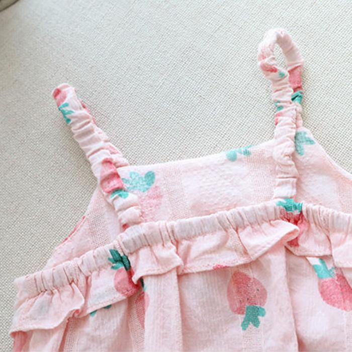 Newborn Infant Baby Girls Clothes Straps Strawberry Print Romper Sunsuit Hat Bodysuit Romper Baby Babykleding
