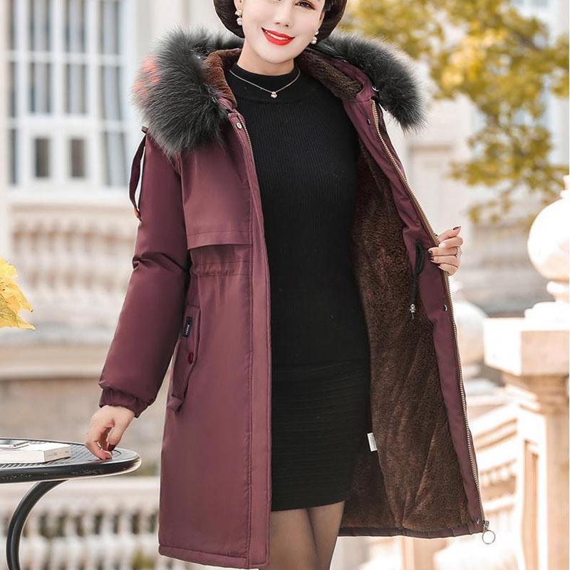 Winter Mid-length Casual Cotton-padded Jacket Plus Velvet Thick Simple Jacket Middle-aged Ladies Loose Coat