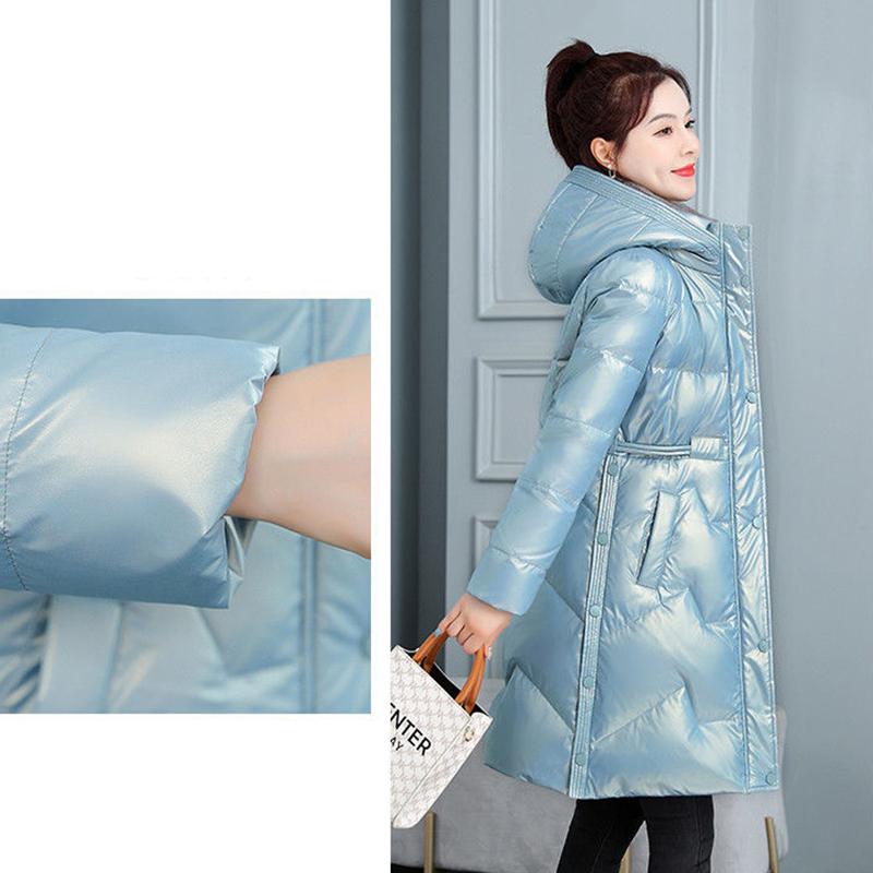 Women's Winter Korean Loose Quilted Coat Warm Stand-collar Down Jacket Women's Glossy Mid-length Down Jacket