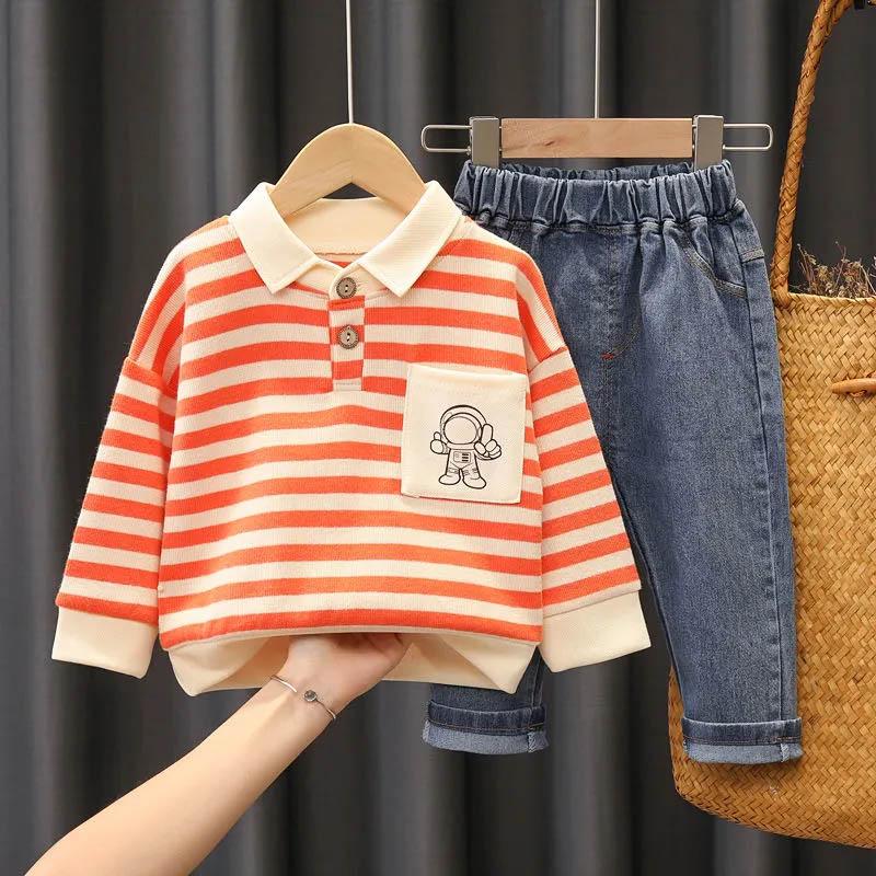 Boys Autumn Suits Children's Spring and Autumn Long-sleeved Sweater Cotton Soft and Comfortable Two-piece Baby Pullover Print Fashion Cute Clothes