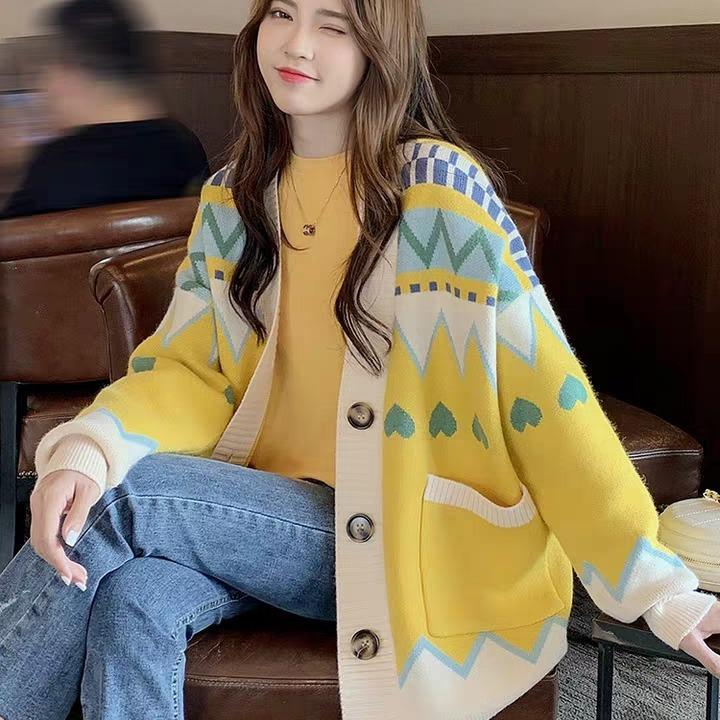 Large Size Women's Sweater Coat Autumn Korean Loose Student All-match Knitted Cardigan