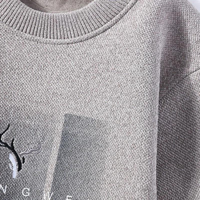 Sweater Men's Plus Velvet Autumn and Winter Models One Velvet Thick Round Neck Sweater Men's Clothes