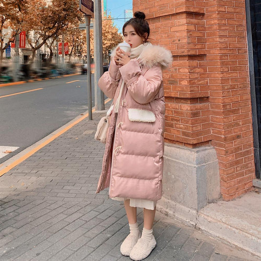 Winter Down Down Padded Jacket Women's Padded Coat, Large Size Loose and Thick Mid-length, Over-the-knee Fluffy Large Fur Collar Warm Winter Jacket