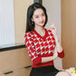Autumn and Winter Retro Jacquard Sweater Women's V-neck Short Knit Top