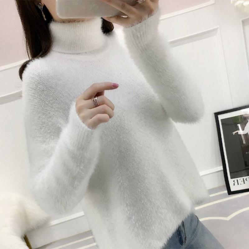 Pofulove solid sweater version of the pullover top turtleneck sweater women furry mink velvet