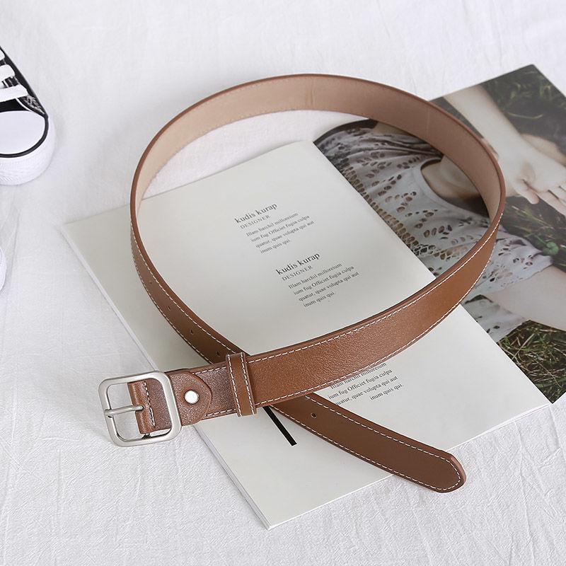 PU Belt Square Buckle Unisex Wide Belt Black Simple and Easy To Match with Dirt and Wear Resistance