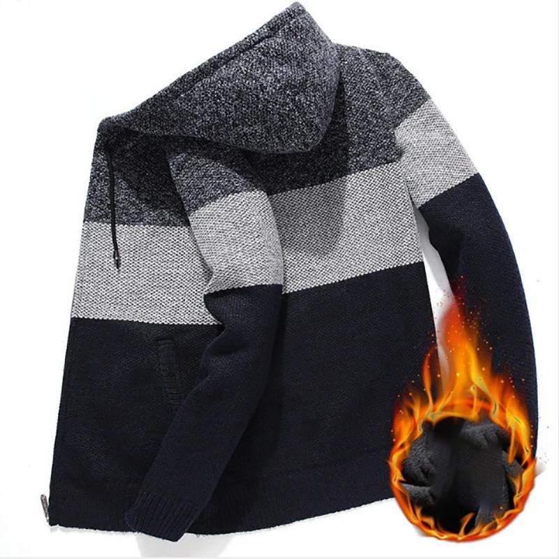 Autumn and Winter Cardigan Hooded Sweater Men's Color Matching Loose Long-sleeved Sweatshirts Men's Sweater Coat
