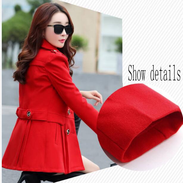 Winter Woolen Coat Women Double Breasted Overcoat Turn-down Collar Slim Outerwear Female Trench Coat