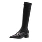 Sexy Elastic High Boots Pointed Toe Boots Zipper Chunky Heel Leather Knee-high Boots Winter
