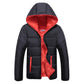 Winter Men's Zipper Hooded Down Jacket Solid Color Jacket Warm and Windproof Casual Printed Men's Jacket