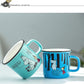 3 Colors Cartoon Ceramic Mug 300ML Student Breakfast Milk Coffee Cup with Handle Retro Imitation Enamel Mugs Office Gift