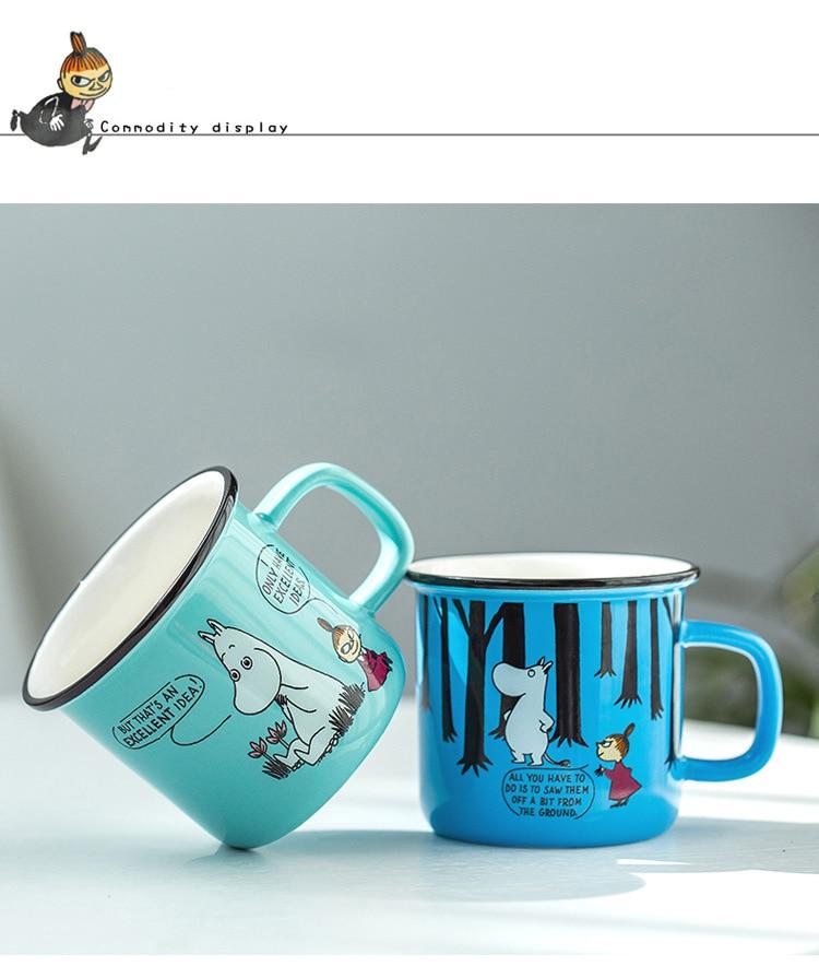 3 Colors Cartoon Ceramic Mug 300ML Student Breakfast Milk Coffee Cup with Handle Retro Imitation Enamel Mugs Office Gift