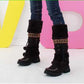 Bohemian Women's Snow Boots Beaded Fur Ball Thick Bottom High Boots Plus Velvet Calf-high Boots Plus Size 35-43