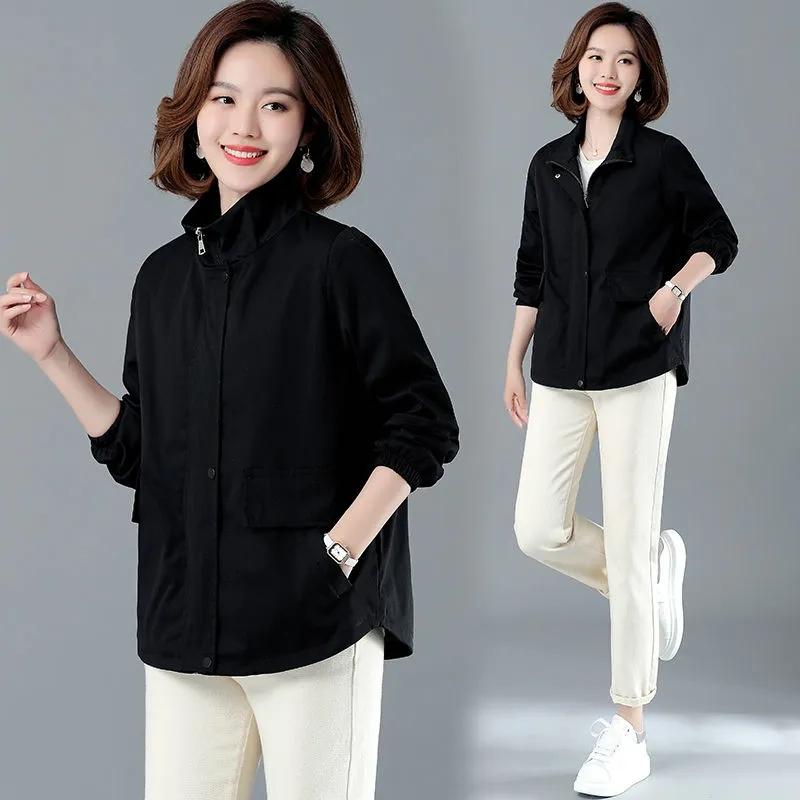 Windbreaker Women's Short Jacket Spring Loose Stand Collar Loose Jacket Women's Spring and Autumn