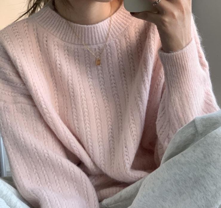Women's Lazy Wind Soft Outer Sweater Solid Color Round Neck Long Sleeve Sweater