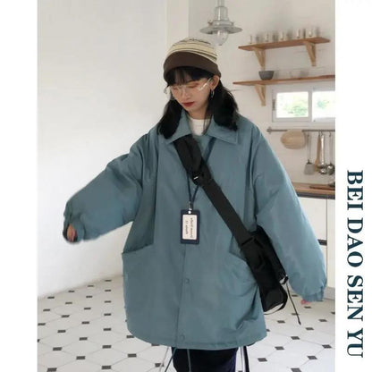 Korean Version of Tooling Loose Version Winter Solid Color Cotton Coat Thick Padded Jacket