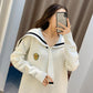 Autumn  Winter Navy Collar College Style Loose Pullover Sweater Women's Mid-length Outer Knit Jacket Jacket