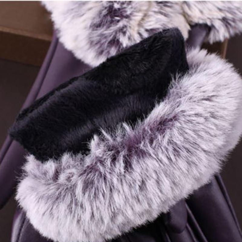 Winter Women's Leather Gloves for Cold and Warm Fashion Soft Burr Plus Velvet Thick Touch Screen Gloves