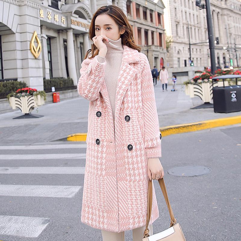 Women's Jackets & Coats Medium-long Plaid Wool & Blends Coat Turn-down Collar Pockets Parka