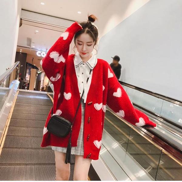 Autumn and Winter Loose Mid-length Cardigan Lazy Heart-shaped Sweater Student Casual Jacket