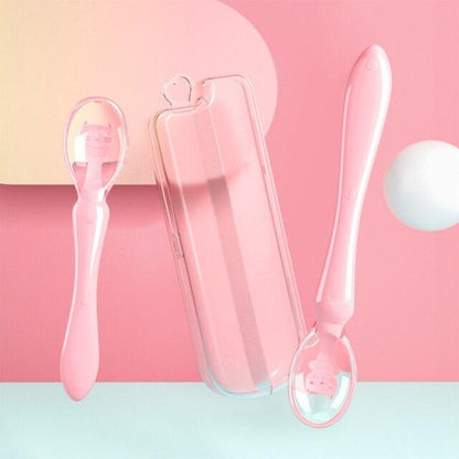 Baby Feeding Spoon with Storage Box Non-Slip Baby Trainning Spoon Food Grade Silicone Cute Baby Feeding Tableware