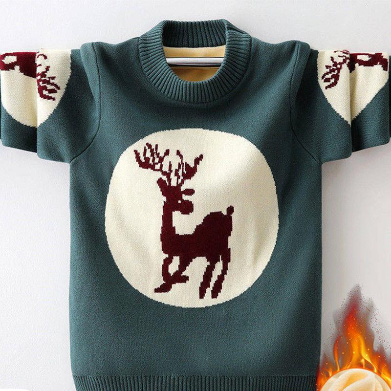 Boys Sweater Pullover Fall Winter Round Neck Sweater Middle and Large Children's Cotton Base Warm Sweater