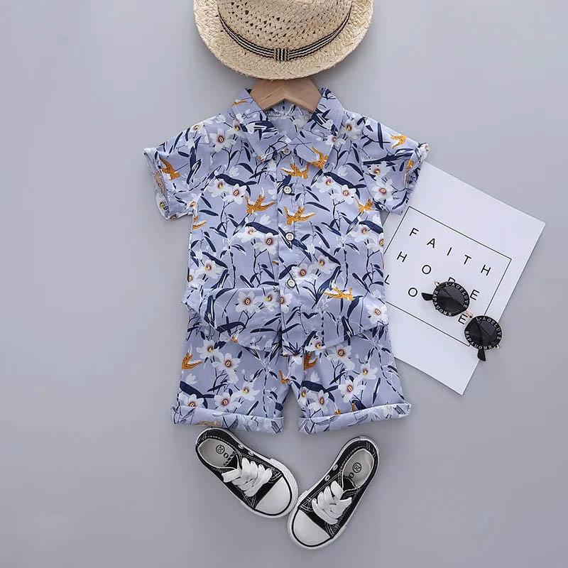 Boys Summer Short Sleeve Shorts Two-Piece Leopard Shirt Suit Children's Vacation Beachwear Casual Tie-Dye Pattern Two-Piece Suit