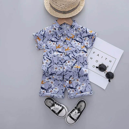 Boys Summer Short Sleeve Shorts Two-Piece Leopard Shirt Suit Children's Vacation Beachwear Casual Tie-Dye Pattern Two-Piece Suit