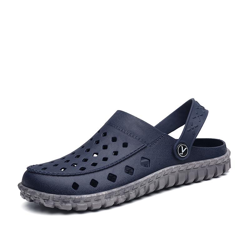 summer slippers men's outdoor sandals PVC hollow large size wading beach hole shoes