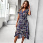 European and American Print Elegant Dress Sexy Holiday Swing Skirt