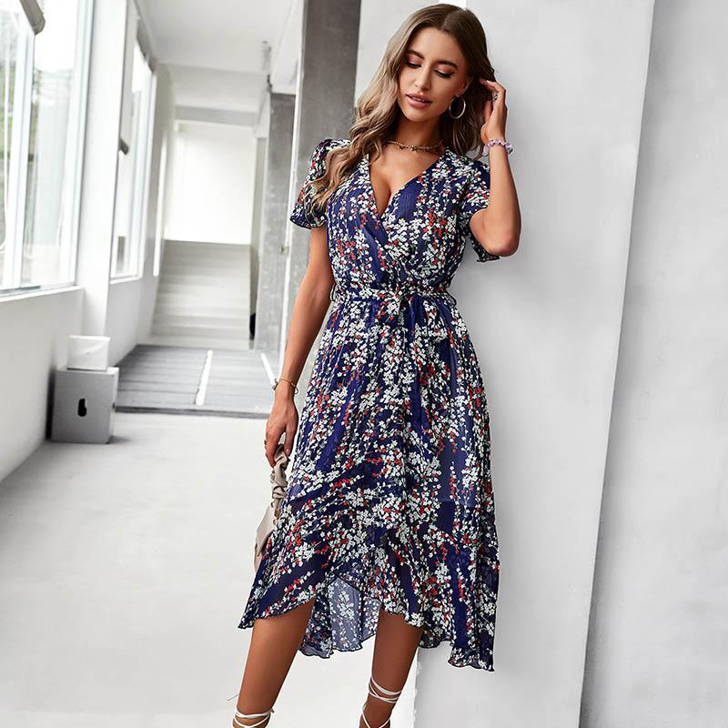 European and American Print Elegant Dress Sexy Holiday Swing Skirt