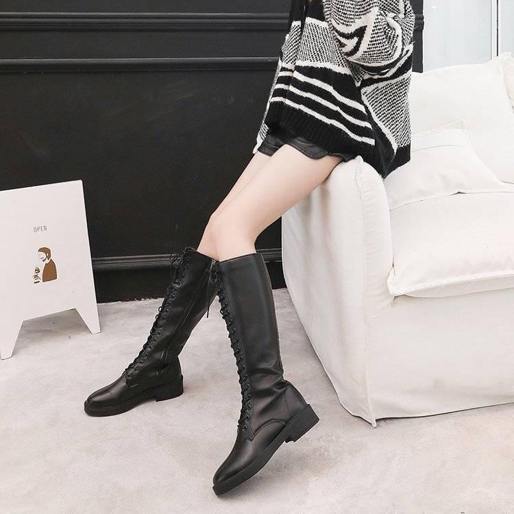 Long Tube Martin Boots Female 2019 Autumn British Style Straps Knight Boots Flat Women's Boots