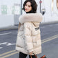 Women's Glossy Loose Down Jacket Mid-length Korean Thick Coat Warm Cotton Coat with Big Fur Collar Winter Quilted Jacket