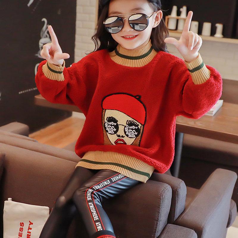 Autumn and Winter Thick Warm Sweater Round Neck Soft Children's Top Fashion Simple Girl Sweater