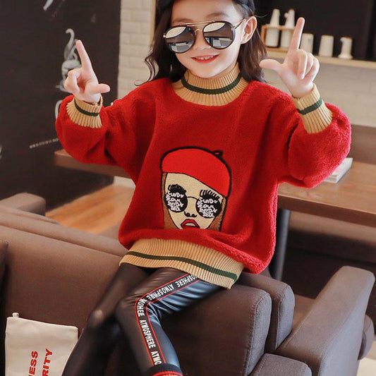Autumn and Winter Thick Warm Sweater Round Neck Soft Children's Top Fashion Simple Girl Sweater