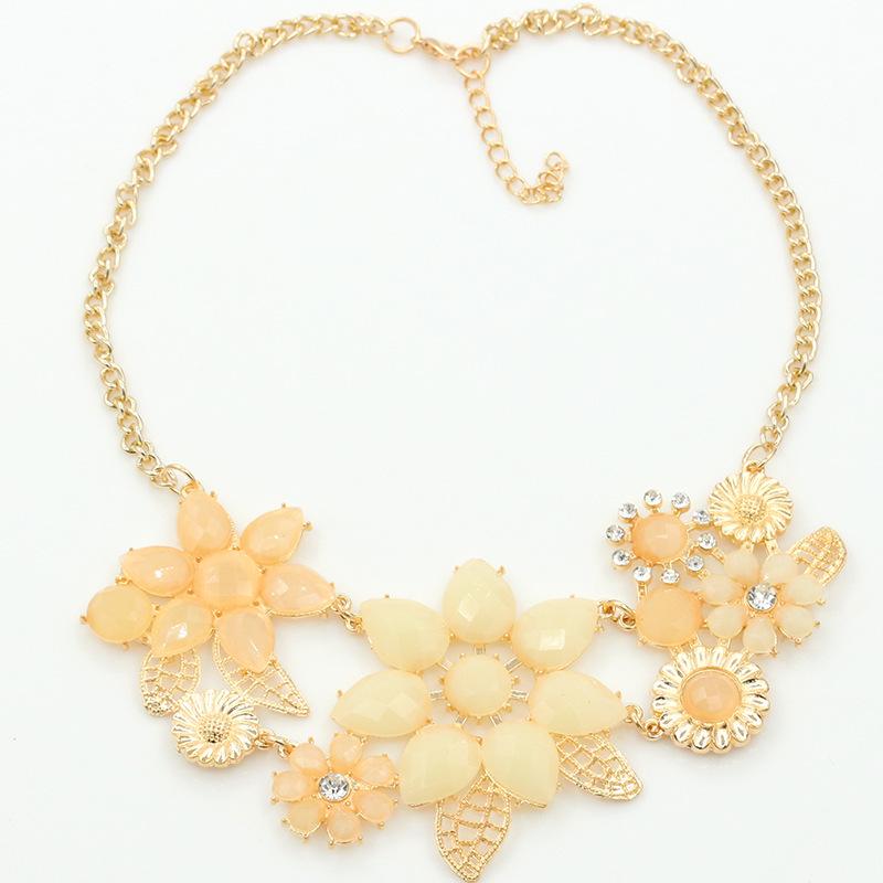 Temperament Flower Gemstone Necklace Gardenia Open Pendant Sweater Chain