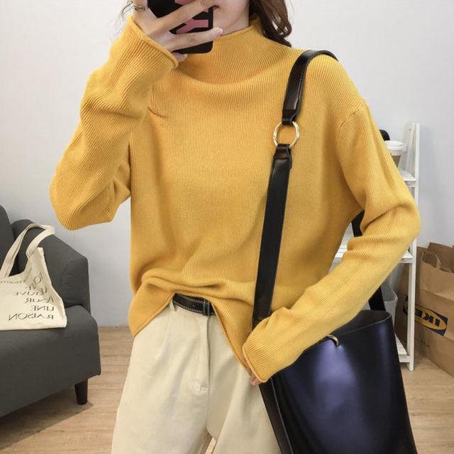 Pofulove Thick Half Turtleneck Sweaters Women Autumn Winter Loose Knitted Bottoming Shirt Plus Size