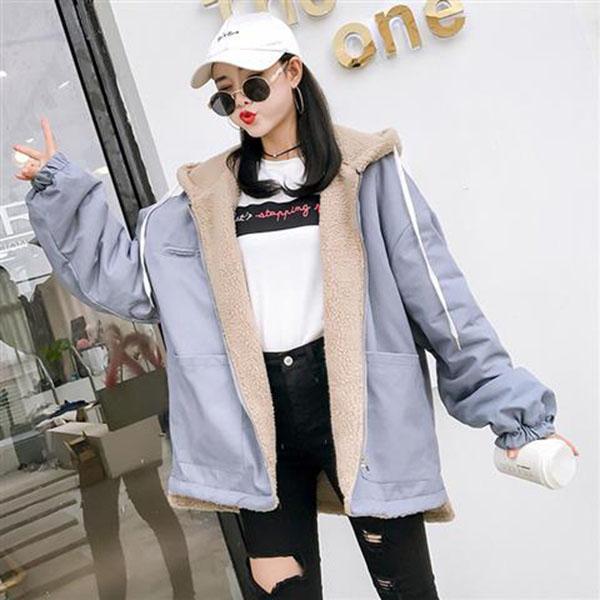 Autumn and Winter Imitation Lamb Wool Jacket Korean Loose Thick Cotton Hooded Casual Female Jacket