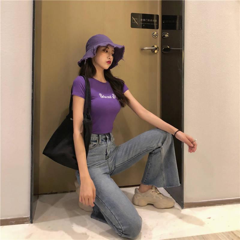 WTEMPO Retro Pants Show Thin Wild High-waisted Denim Trousers Women Temperament Slim Flared Pants