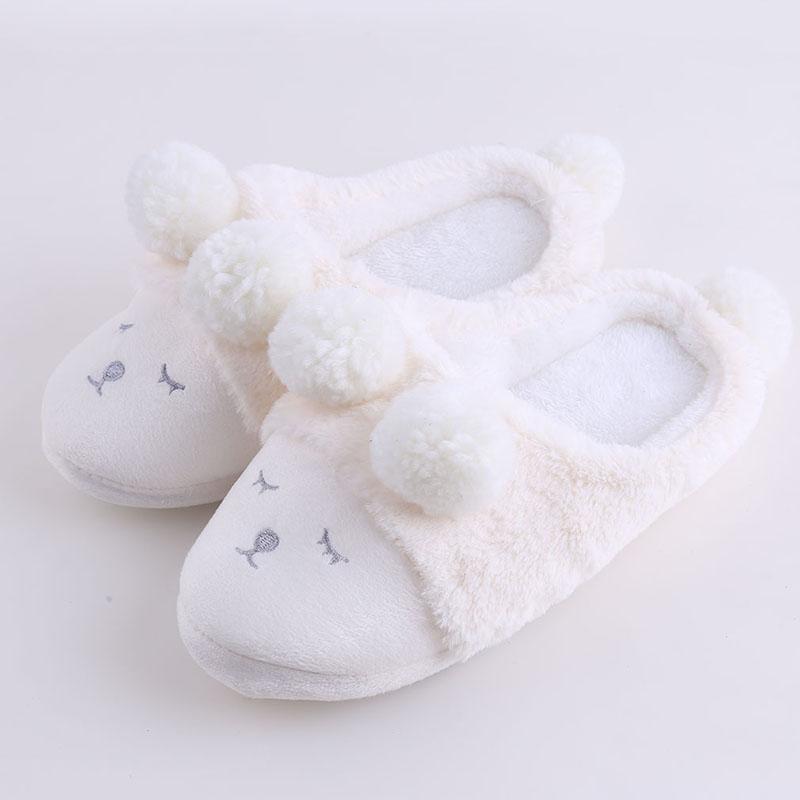 Cute Women Slipper Squinting Small Sheep Winter Fleece Warm Shoes Soft Indoor Slippers Casual Shoes